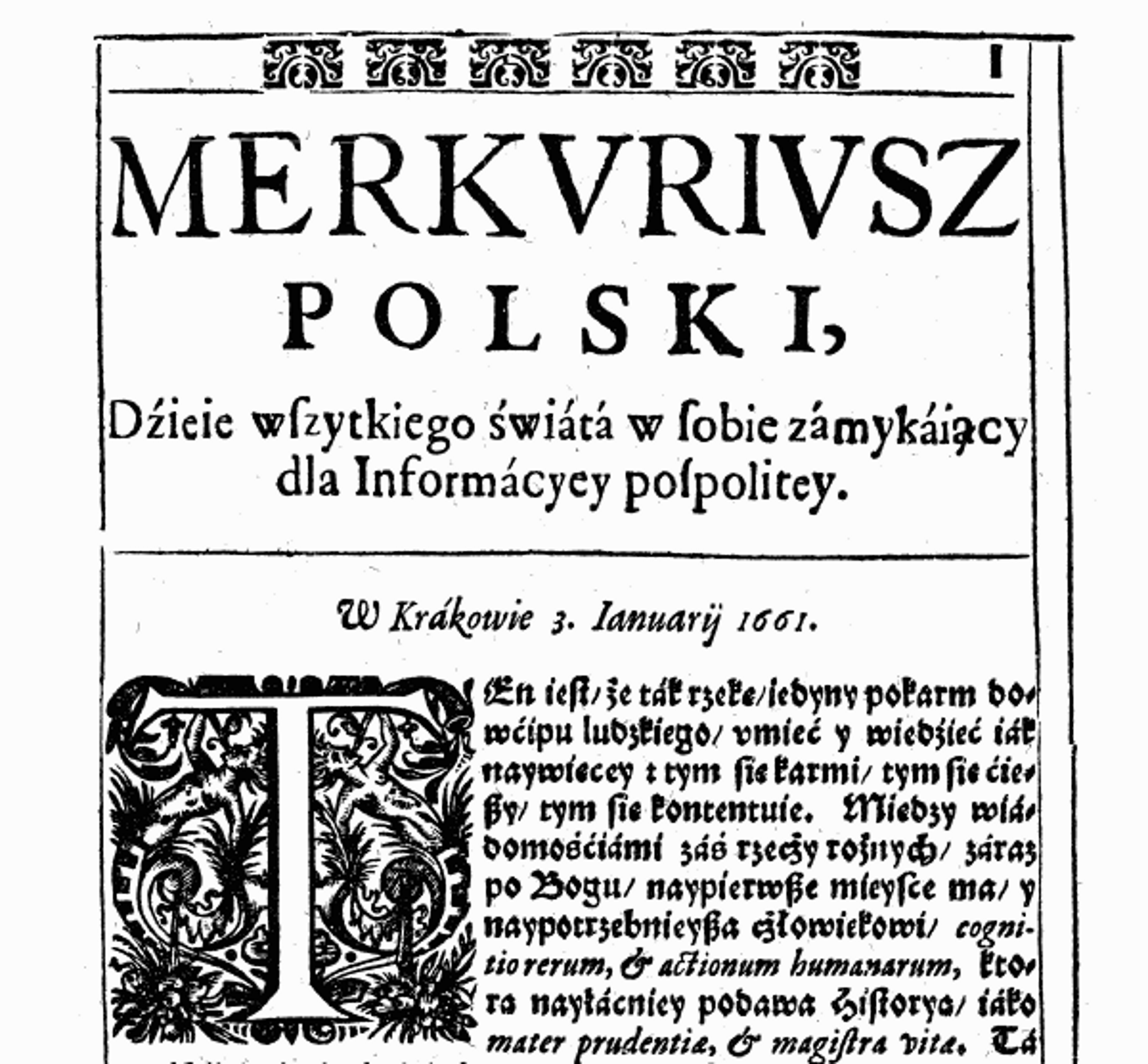 Skan czasopisma Merkuriusz Polski, Kraków 1661